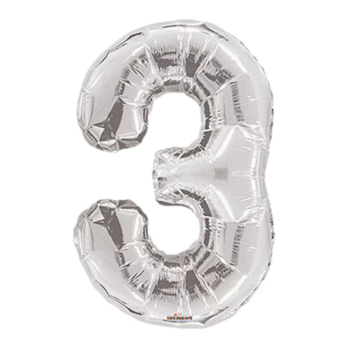 GLOBO METALIZADO NUMERO 3 PLATEADO