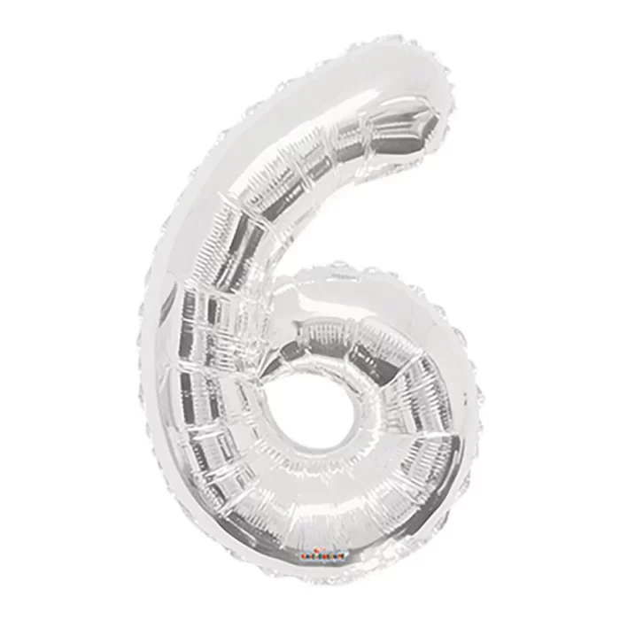 GLOBO METALIZADO NUMERO 6 PLATEADO