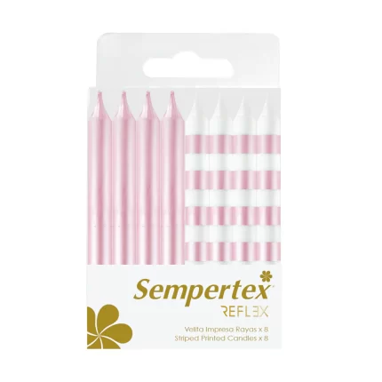 VELA IMPRESA RAYAS BLANCO-ROSA